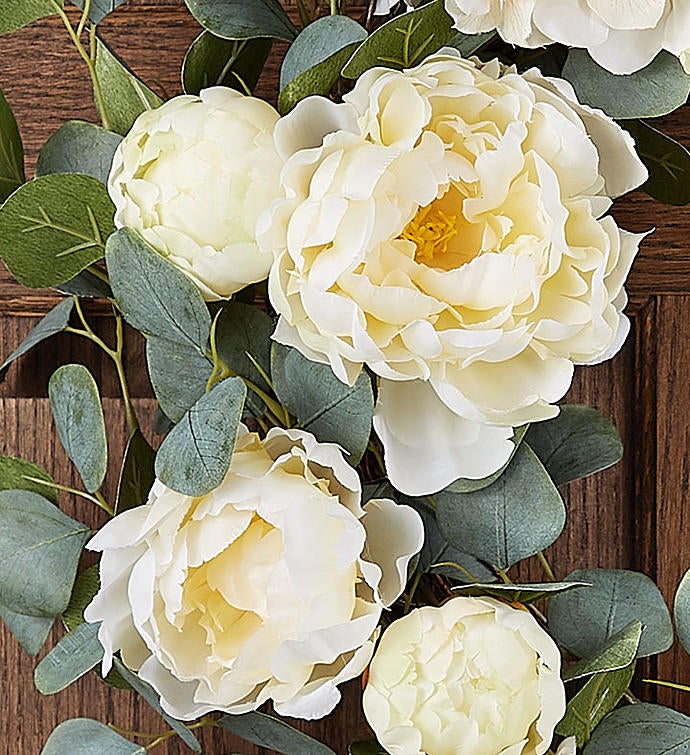 Peaceful White Peony & Hydrangea Wreath-24"