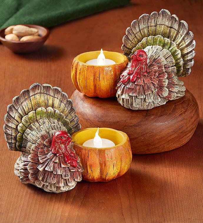 Thanksgiving Turkey Candle Duo with LED Tealights