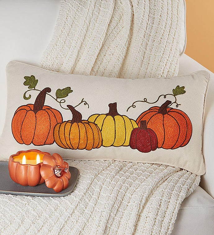 Fall Pumpkin Pillow and Candle Set