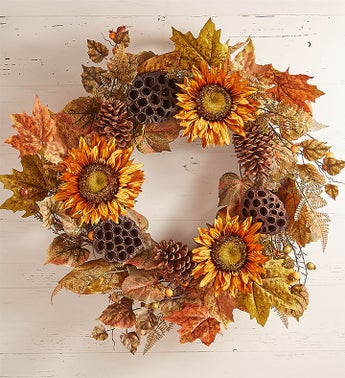 Sunflower Lotus Pod Wreath  Centerpiece-24