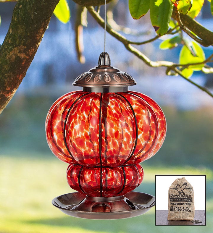 Hand Blown Art Glass Birdfeeder