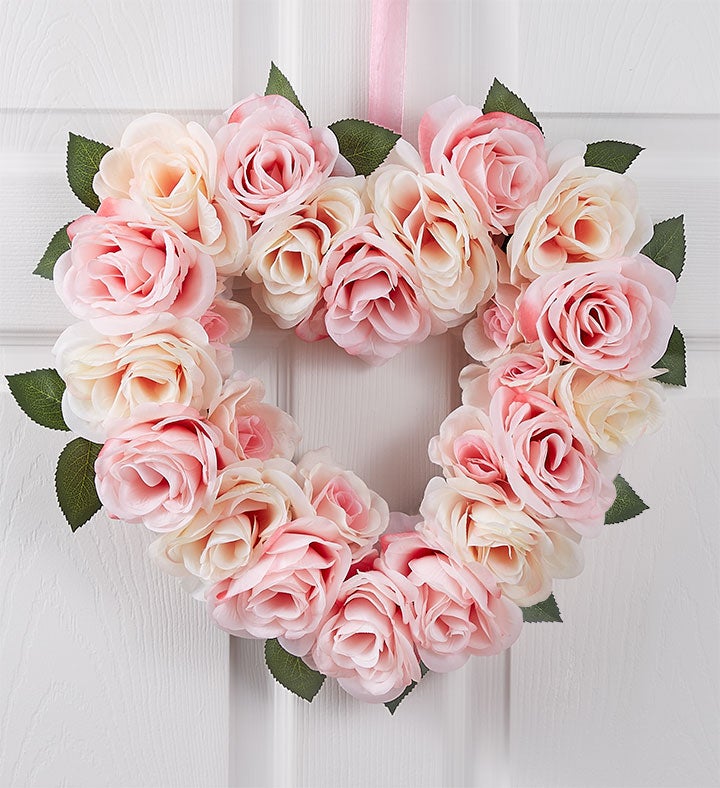 Pink Rose Heart Shaped Wreath  16"