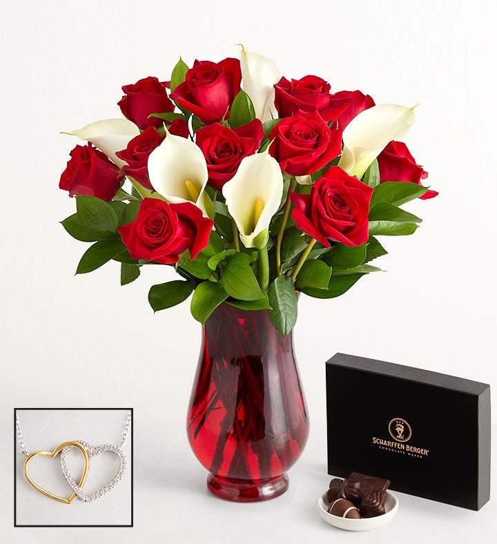 Red Rose & Calla Lily Bouquet for Valentine's Day