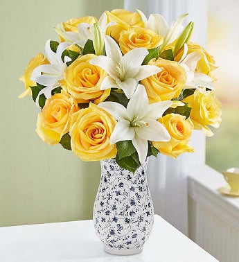 Fair Trade Yellow Rose  White Lily Bouquet
