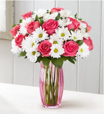 Fair Trade Certified Pink Roses  White Daisies