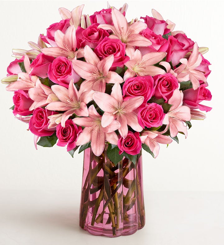 Deluxe Pink Rose & Lily Bouquet | 1800Flowers.com