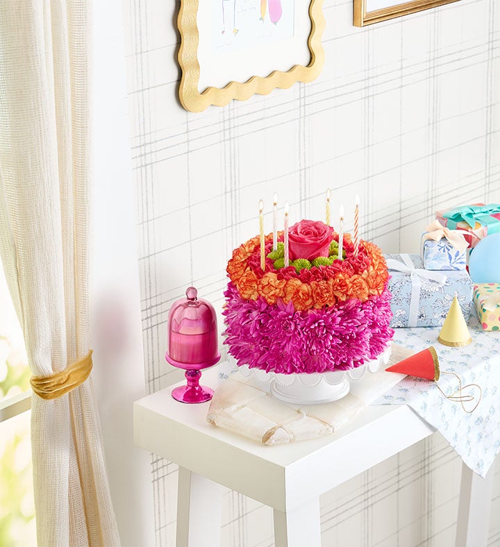 Birthday Wishes Flower Cake® - Bright Blooms & Candles | 1800Flowers