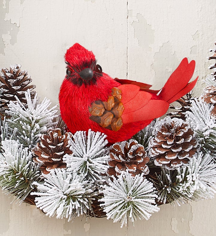 Snowy Cardinal Wreath 18"