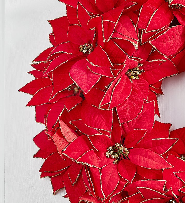 Shimmering Poinsettia Wreath - 20"