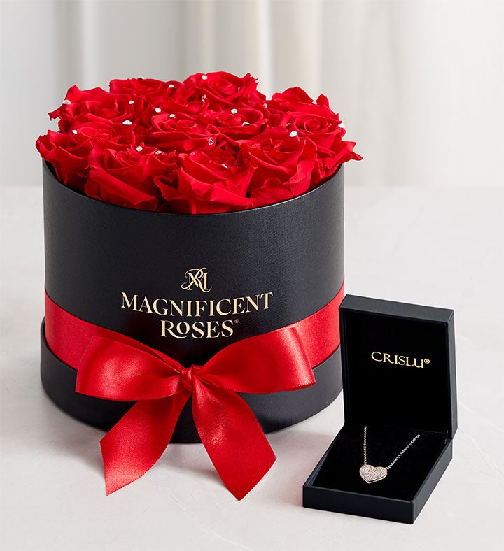 Magnificent Roses® Preserved Sparkle Red Roses with Necklace