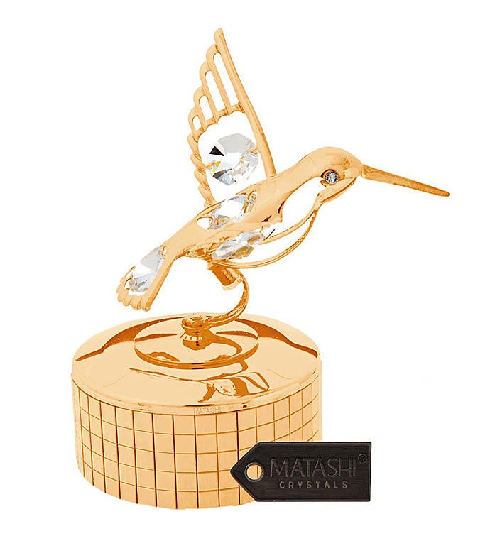 Gold Plated Music Box with Hummingbird