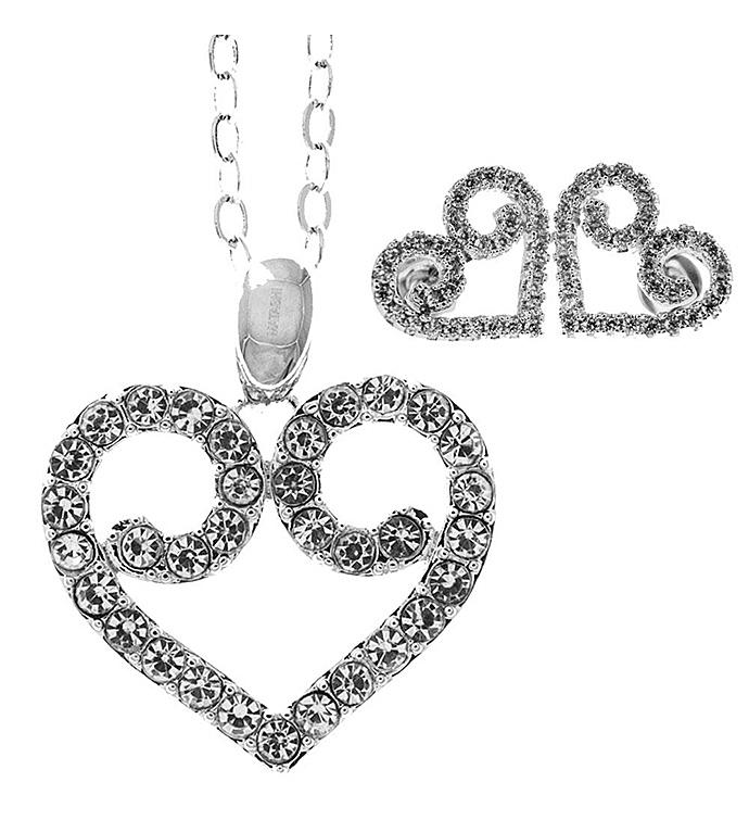 Swirling Heart Stud Earrings and Necklace Set