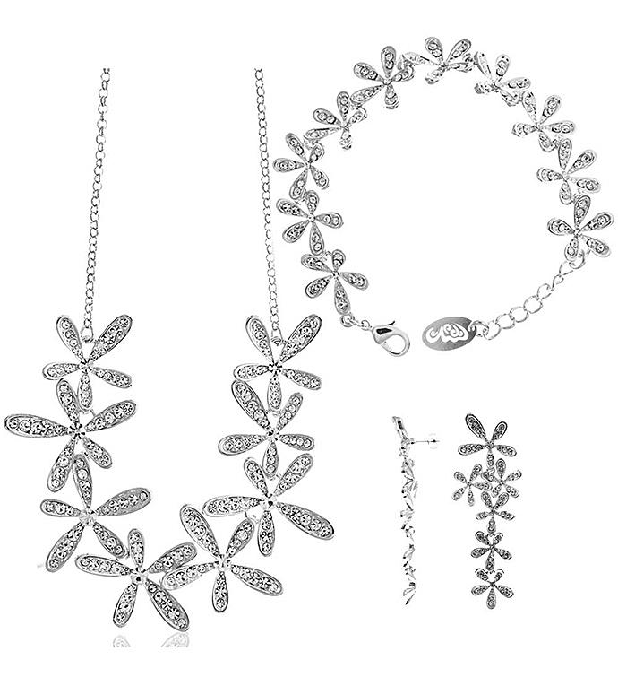Rhodium Plated Flower design Jewelry Set