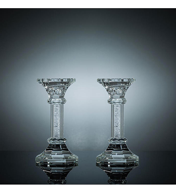Crystal Candlestick Set with Octagon Shaped Base