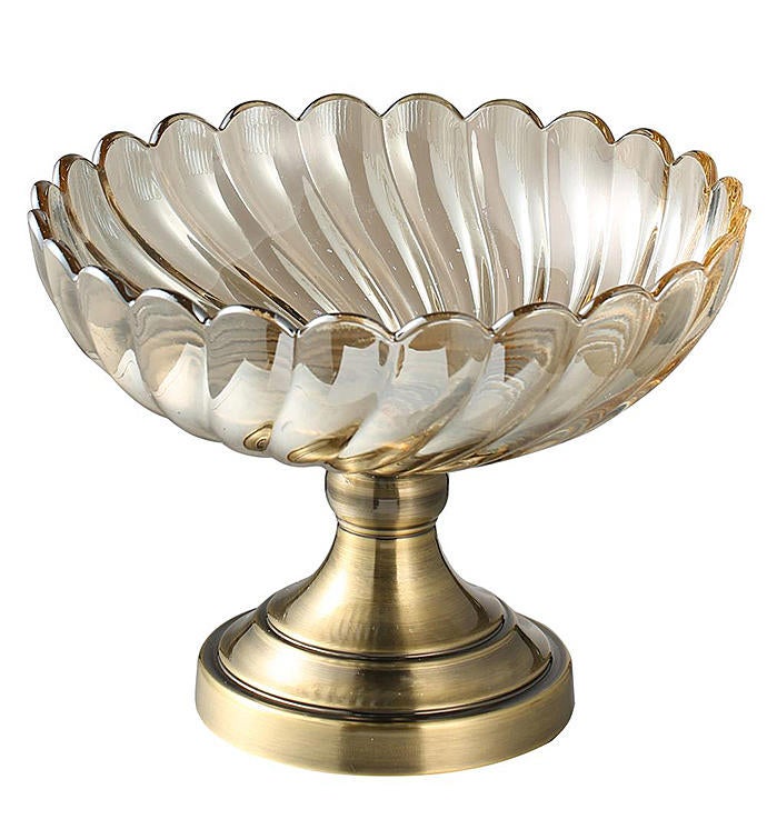 Large Champagne Colored Vintage Glass Candy Dish