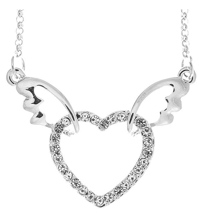 Winged Heart Necklace with Clear Crystal