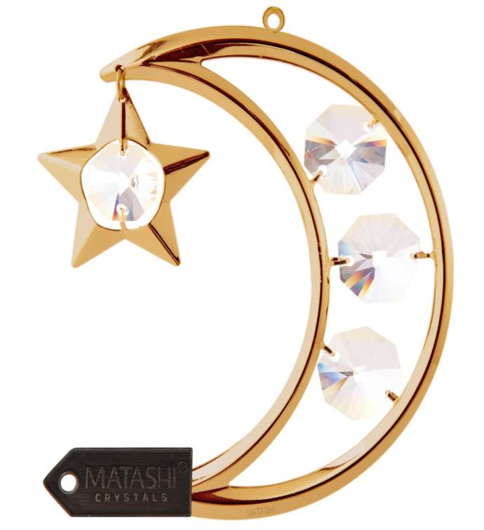 Gold Plated Crystal Crescent Moon Ornament