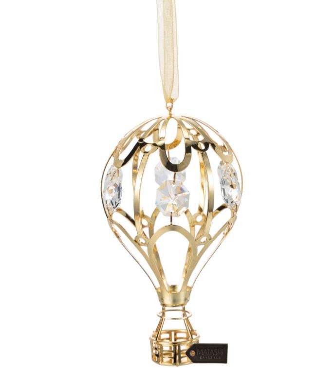 Gold Plated Crystal Hot Air Balloon Ornament
