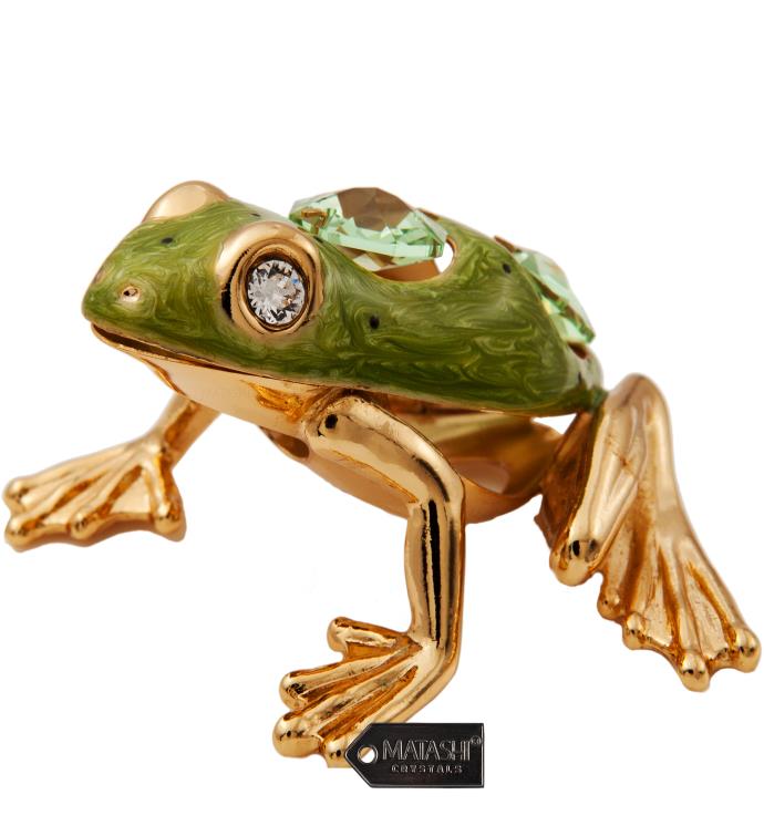 Gold Plated Crystal Frog with Enamel Ornament