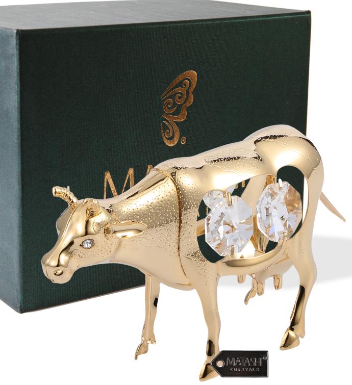 Gold Plated Crystal Studded Cow Figurine Ornament