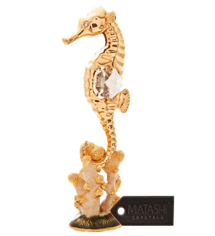 Crystal Gold Plated & Enamel Sea Horse Ornament