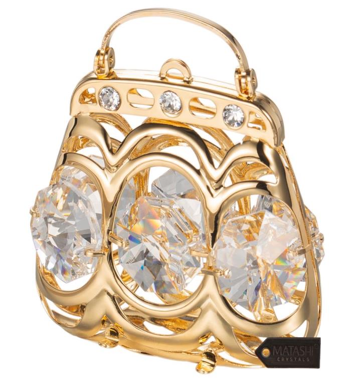 Gold Plated Crystal Studded Purse Ornament