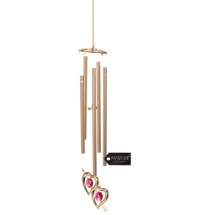 Crystal Studded Double Heart With Arrow Wind Chime