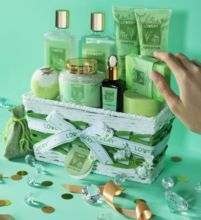 Tea Tree Home Spa Body Care Gift Set, Natural Bath Gift Basket, 15 Piece