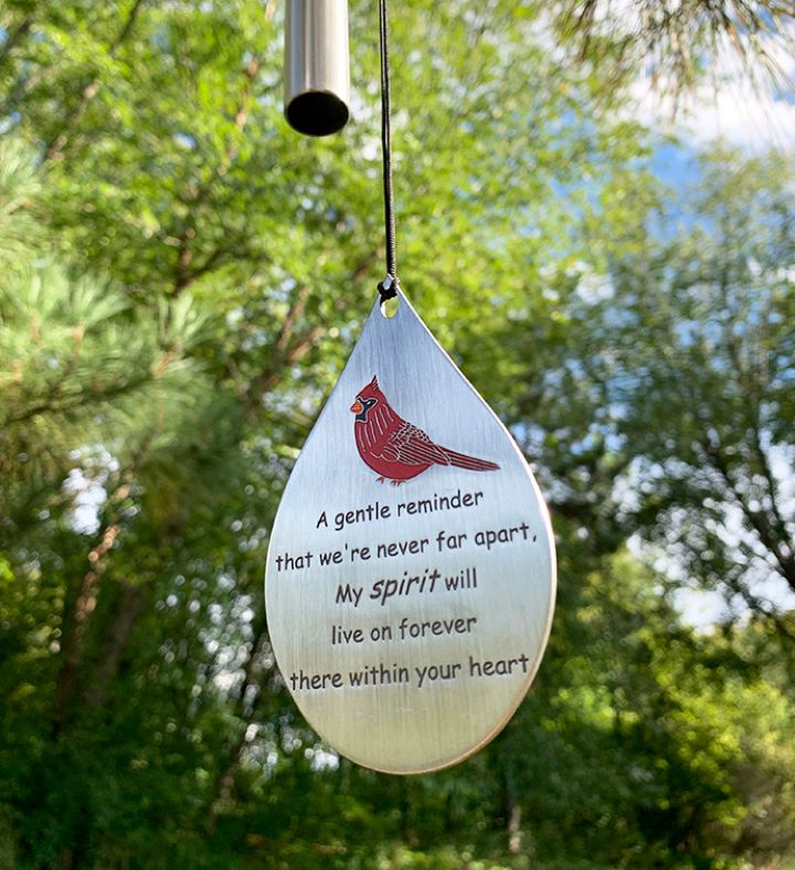 Cardinal Memorial Wind Chime Silver Teardrop