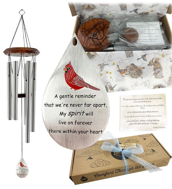 Cardinal Memorial Wind Chime Silver Teardrop