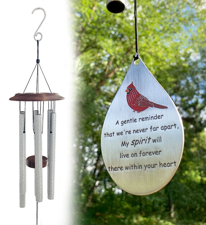 Cardinal Memorial Wind Chime Silver Teardrop