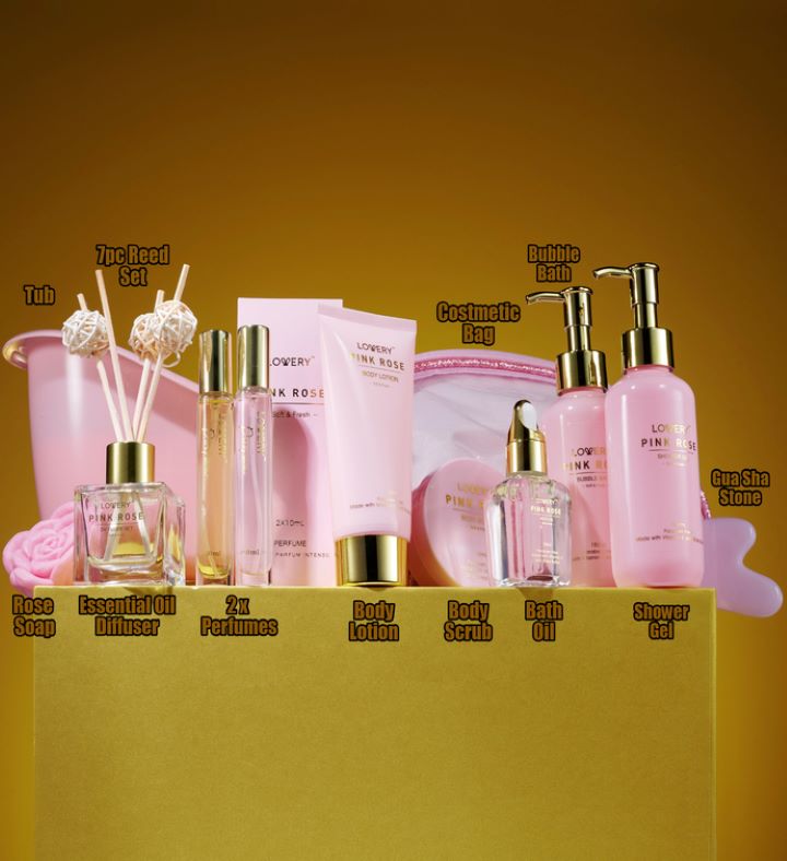 Luxe Pink Rose Bath & Body Set, 18 Piece