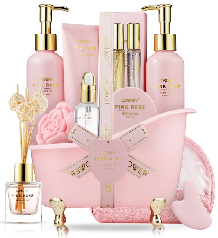 Luxe Pink Rose Bath & Body Set, 18 Piece