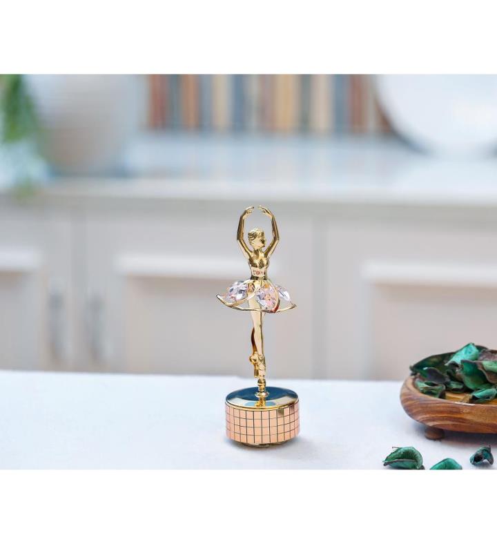 24k Gold Plated Ballet Dancer Wind-Up Music Box