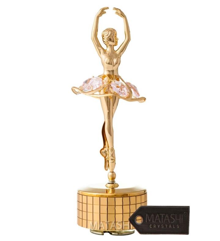 24k Gold Plated Ballet Dancer Wind Up Music Box