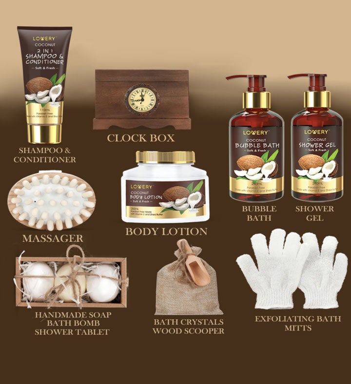 Bath Gift Set in Wooden Clock Box, 13 Pc