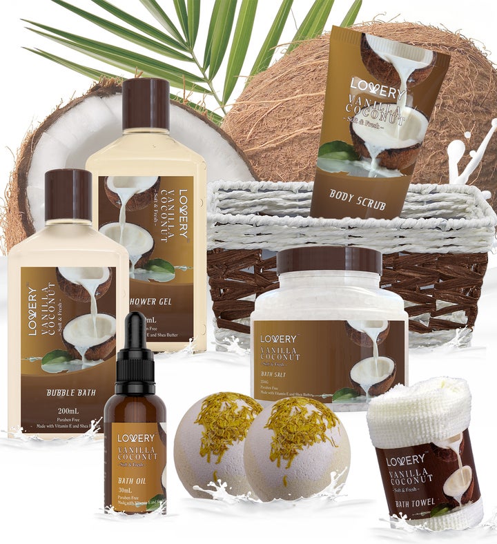 Vanilla Coconut Home Spa Basket Set, 9 Piece