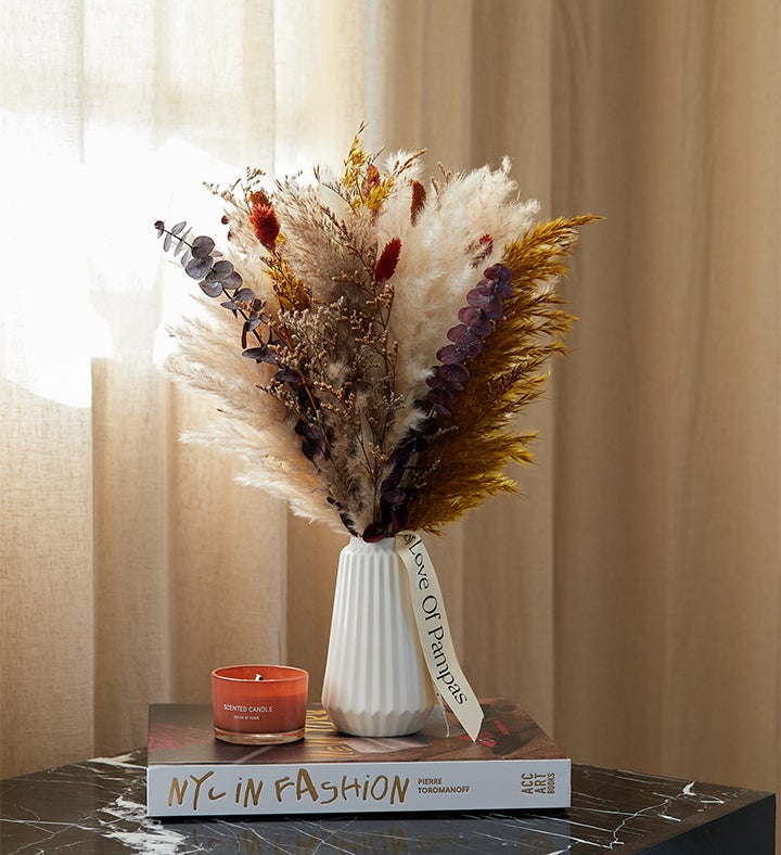 Terra Dried Bouquet Gift Set (with Vase & Candle)