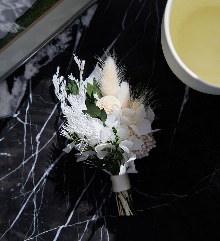 Dried Flower Boutonnière   White Green