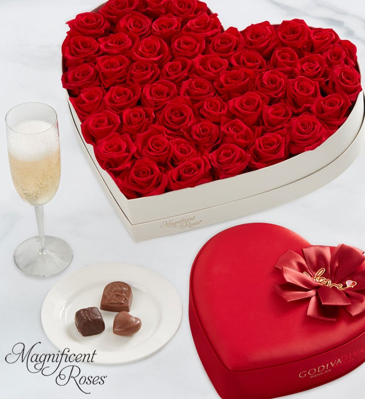 Magnificent Roses® Premier Preserved Luxury Heart with Godiva®