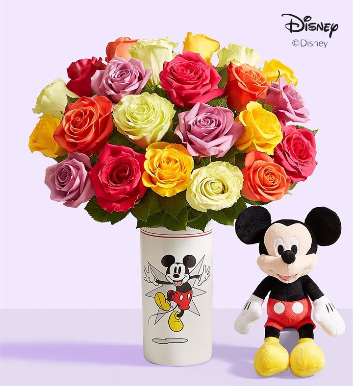 Disney Mickey Mouse Vase with Assorted Roses, 24 Stems