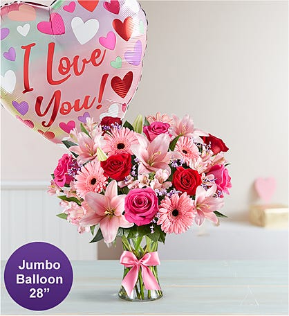 Floral Embrace with Jumbo Smile Balloon Medium  1-800-Flowers Flowers  Delivery, Flower Balloons 