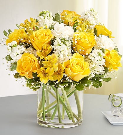 Yellow Roses with White Flower Bouquet