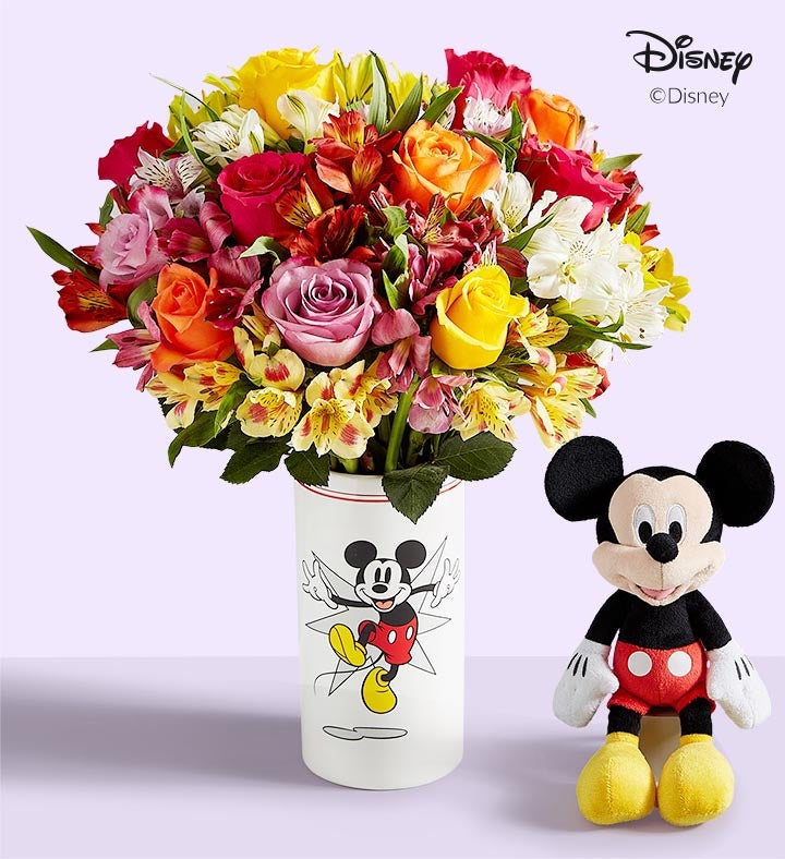 Disney Mickey Mouse Vase with Rose & Peruvian Lily Bouquet