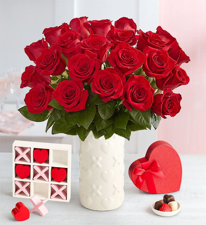 Hugs and Hearts Red Roses, 24 Stems