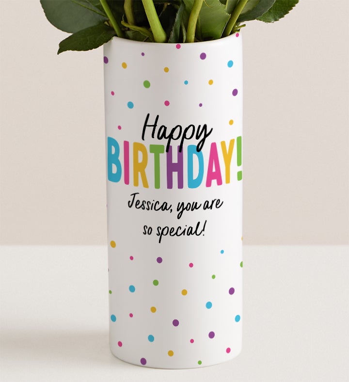 Happy Birthday Bouquet with Personalized Vase