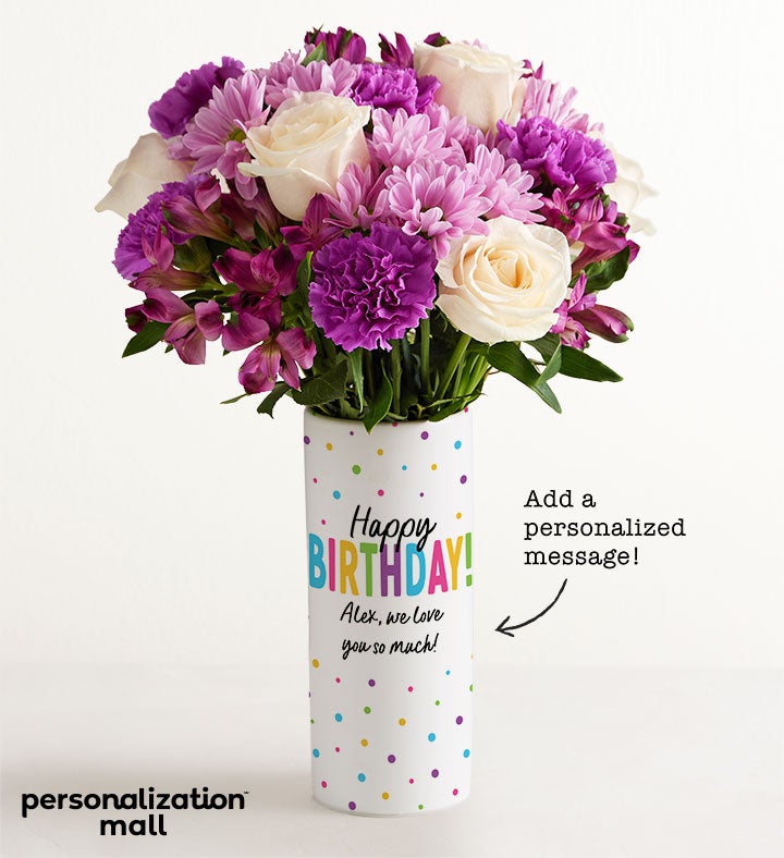 Happy Birthday Bouquet with Personalized Vase