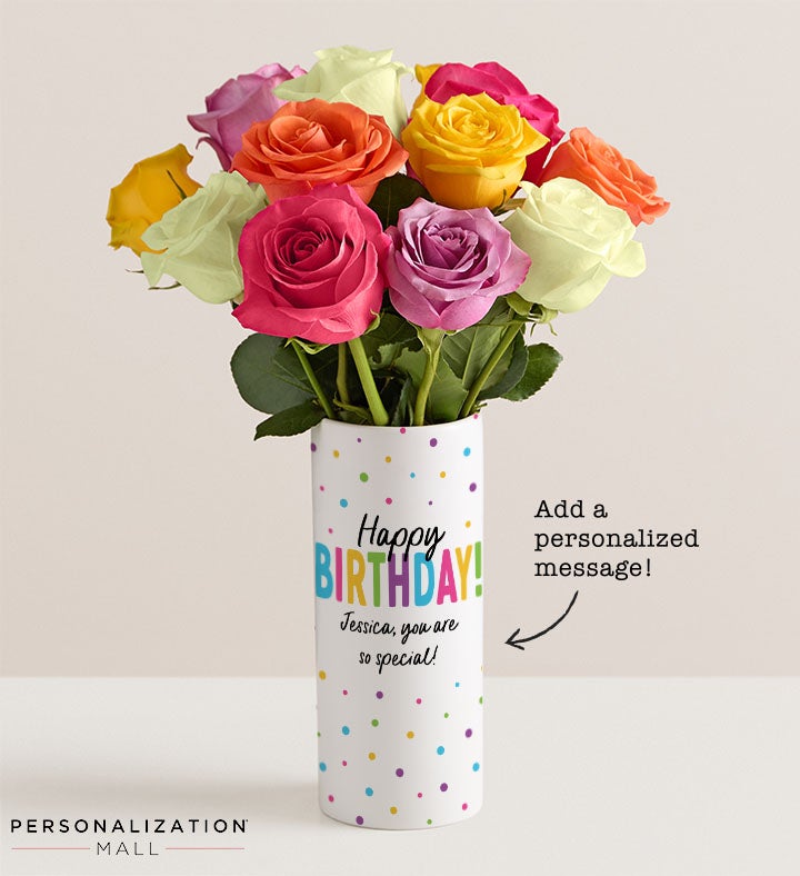 Happy Birthday Bouquet with Personalized Vase