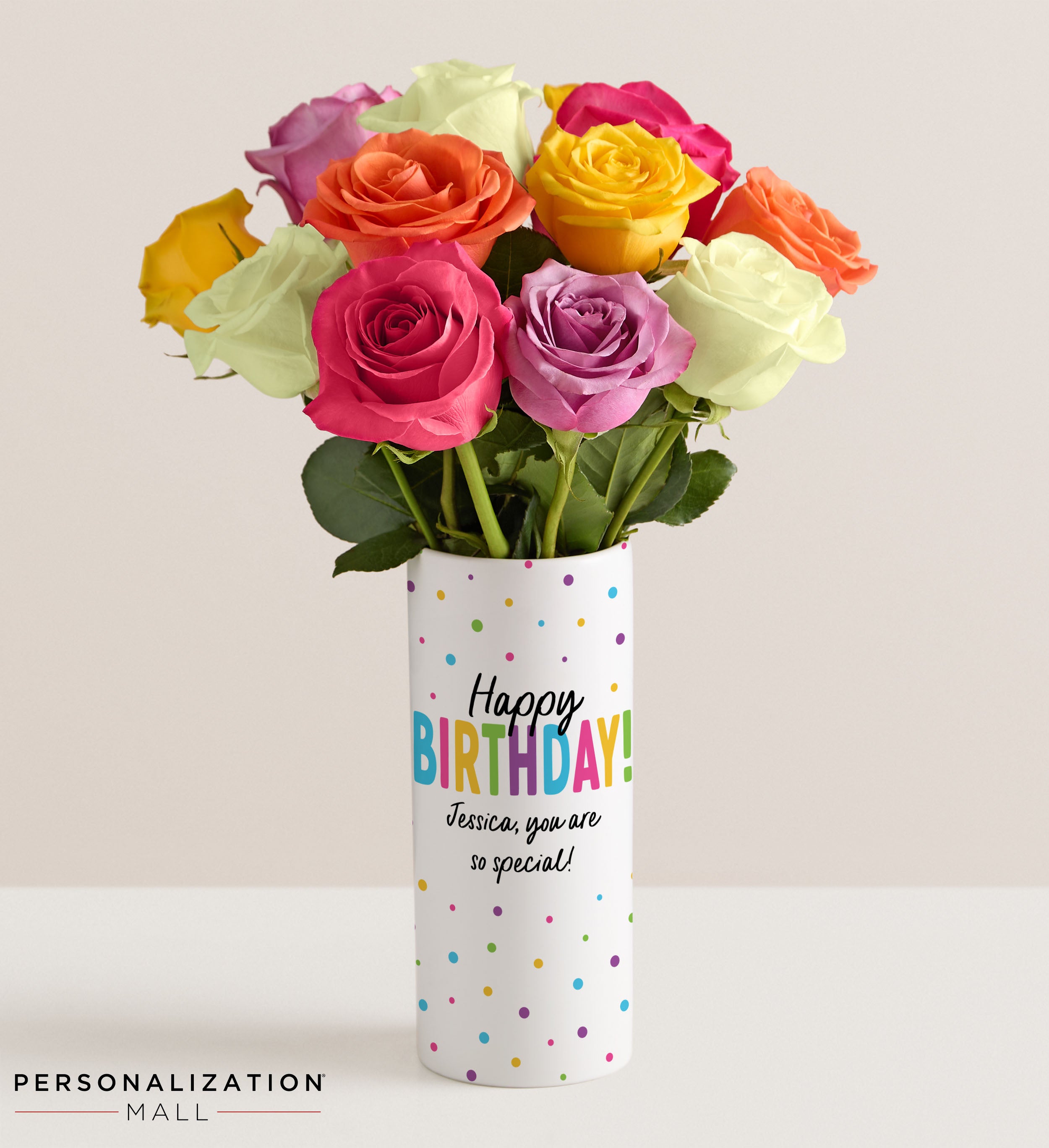 Happy Birthday Bouquet with Personalized Vase