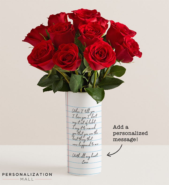 Love Notes Bouquet with Personalized Vase